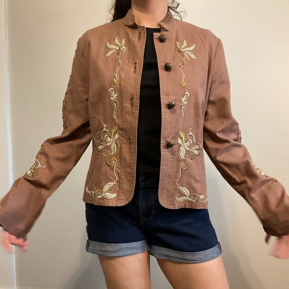 Y2K Vintage beaded embroidered Brown/Tan Jacket - Size Small-Medium - Picture 2 of 9